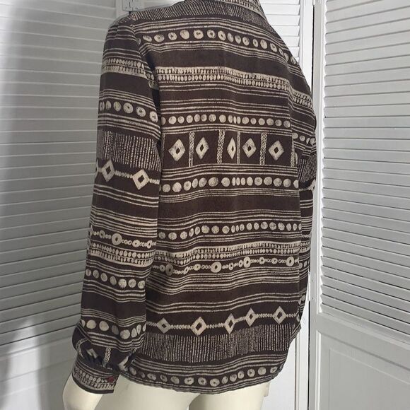 Vintage TanJay Brown Aztec Tribal Button Down Womens Top sz 10 - Picture 7 of 10